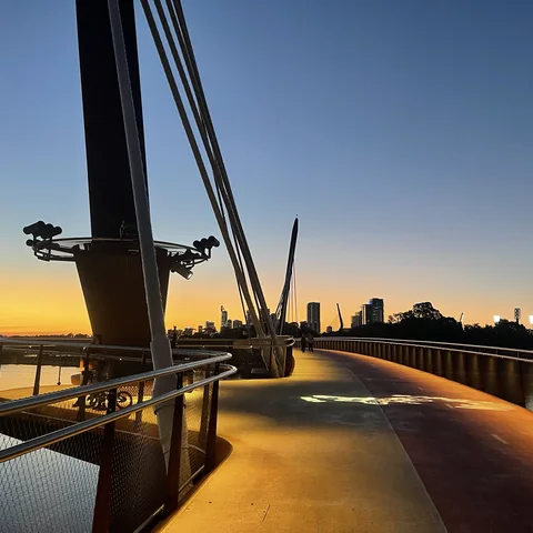 Sunset over Perth's Matagarup Bridge and the Swan River
