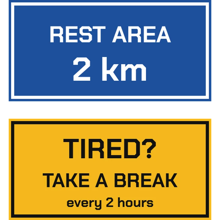 Rest areas and fatigue signs in Roo Road Rescue